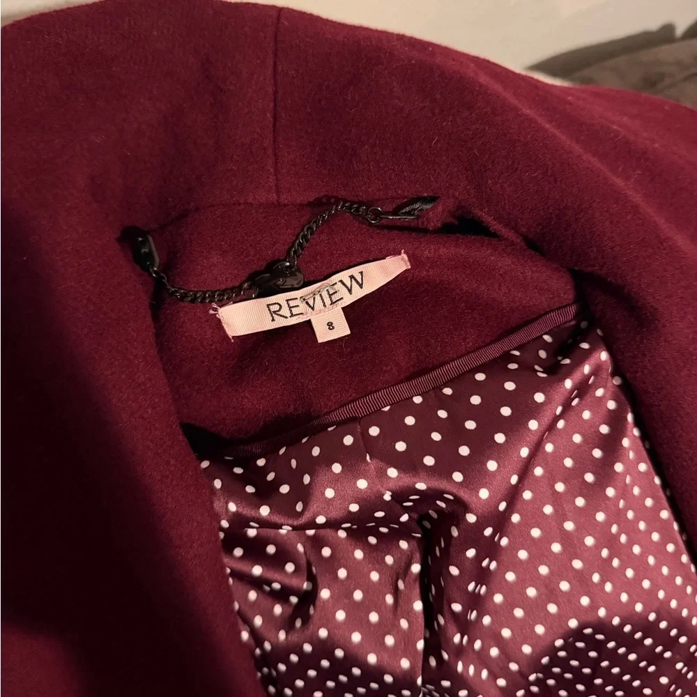 Review Women's Double-Breasted Coat in Burgundy